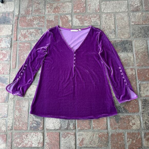 Soft Surroundings Purple Velvet Blouse Button Size S - Picture 1 of 4